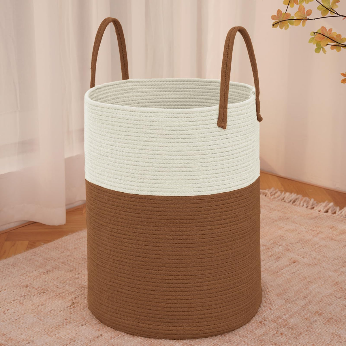 JMvicyroam 60L Cotton Rope Laundry Basket Hamper, Brown
