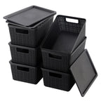 6 Pack Plastic Storage Baskets with Lid,White Stackable Bins