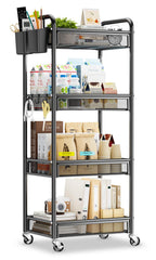 YASONIC 3 Tier Metal Rolling Cart, Black Utility Storage Cart with Wheels