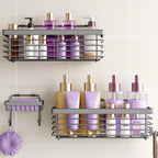 Shower Caddy Adhesive 3 Pack Stainless Steel Storage Organizers-Silver