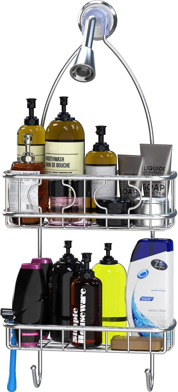 Simple Houseware Stainless Steel Hanging Shower Head Caddy Organizer