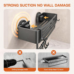 Lekesky Suction Cup Shower Caddy, No Drill Shower Shelf, Aluminum Rust Proof Bathroom Shower Organizer with 12 Hooks (2-Pack, Gunmetal Gray)