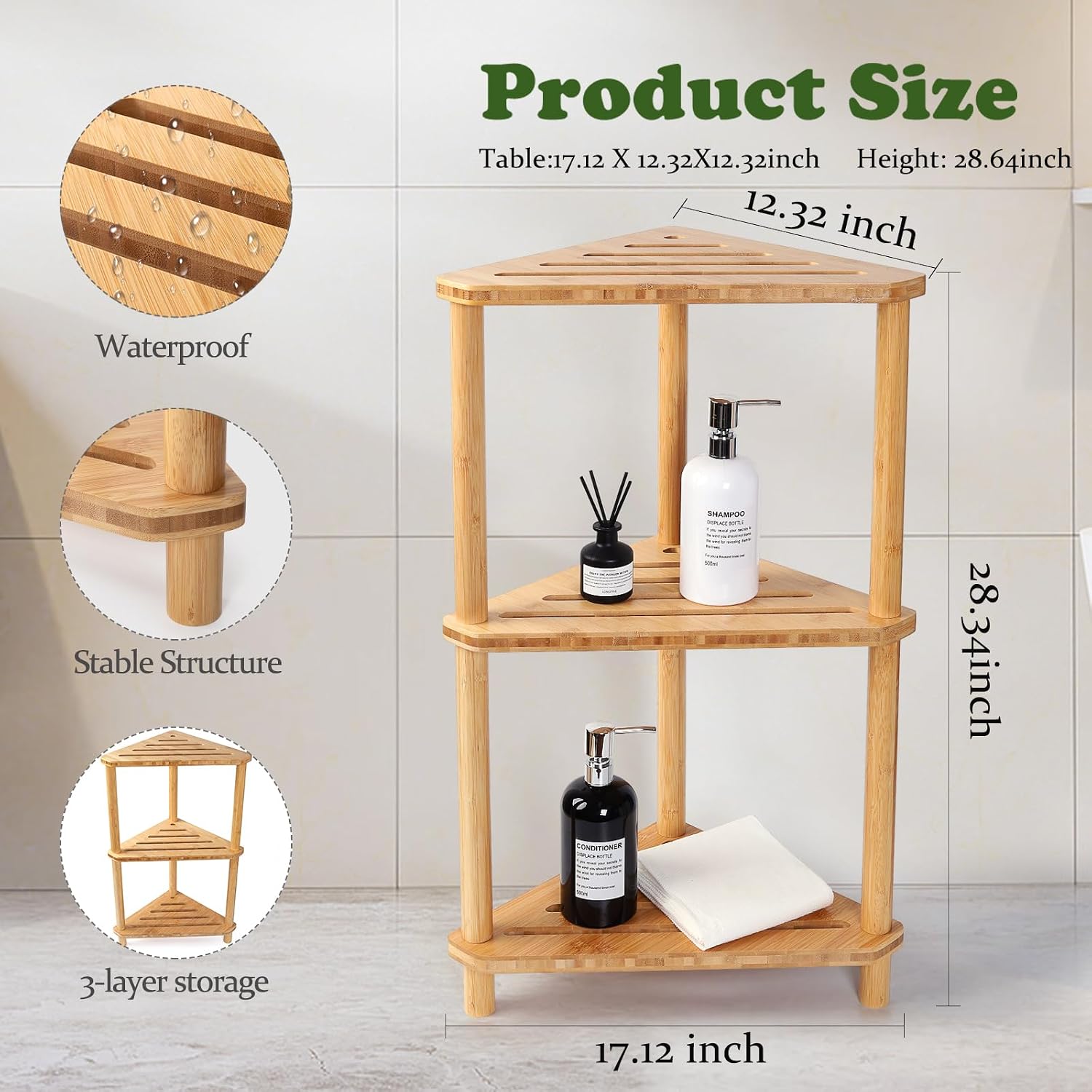 Corner Shelf Shower Caddy Stand 3-Tier,Standing Bathroom Organizer