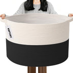 Large Woven Blanket Basket,65L Cotton Rope Laundry Basket