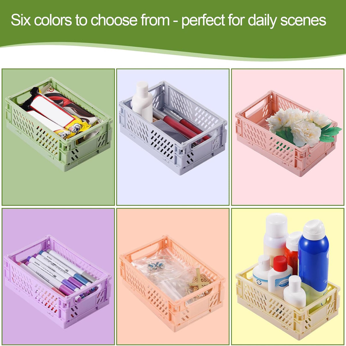 HUUSMOT 6-Pack Collapsible Small Plastic Storage Baskets, 5.9"x3.8"x2.2"