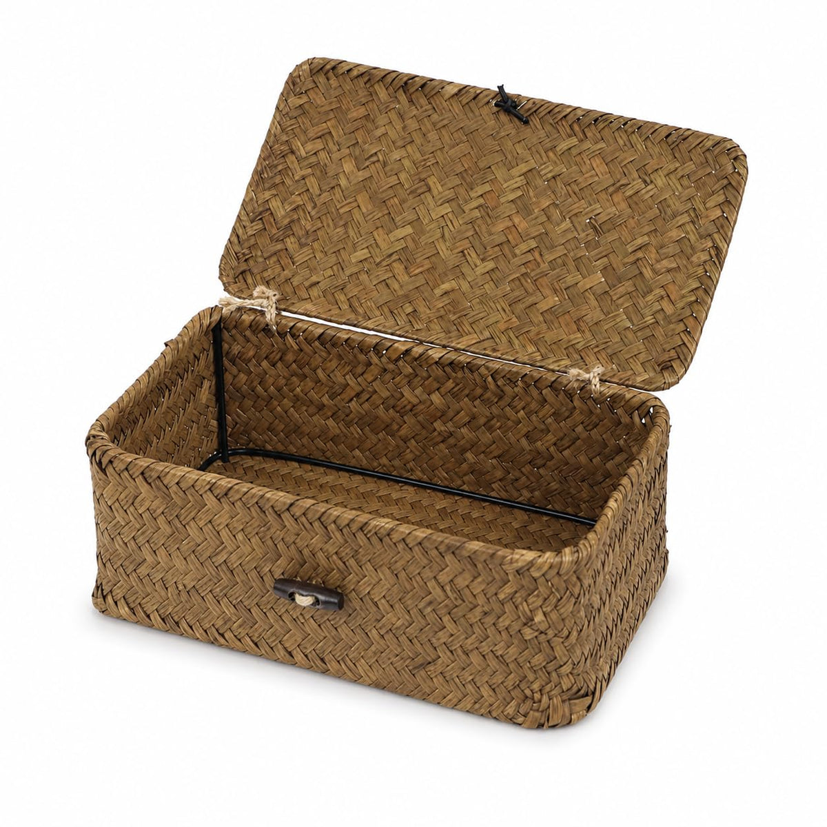 Wicker Storage Basket with Lid, Seagrass Storage Baskets for Organizing