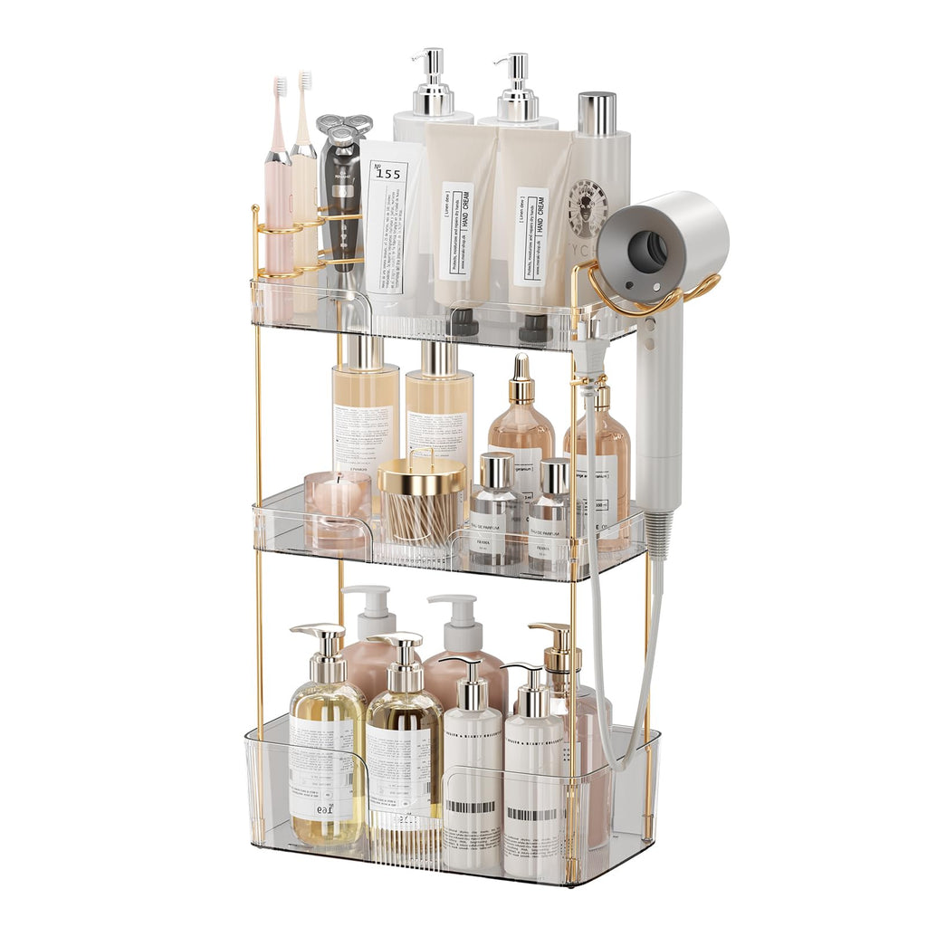 Akinbas 2 Tier Bathroom Organizer Countertop Makeup Perfume Tray Skincare Organizer for Bathroom Dresser Vanity (Green)