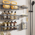 Veken Shower Caddy 6-Pack with Hooks, Bathroom Organizers & Storage, Black