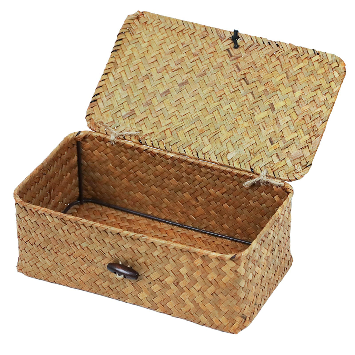 Wicker Storage Basket with Lid, Seagrass Storage Baskets for Organizing