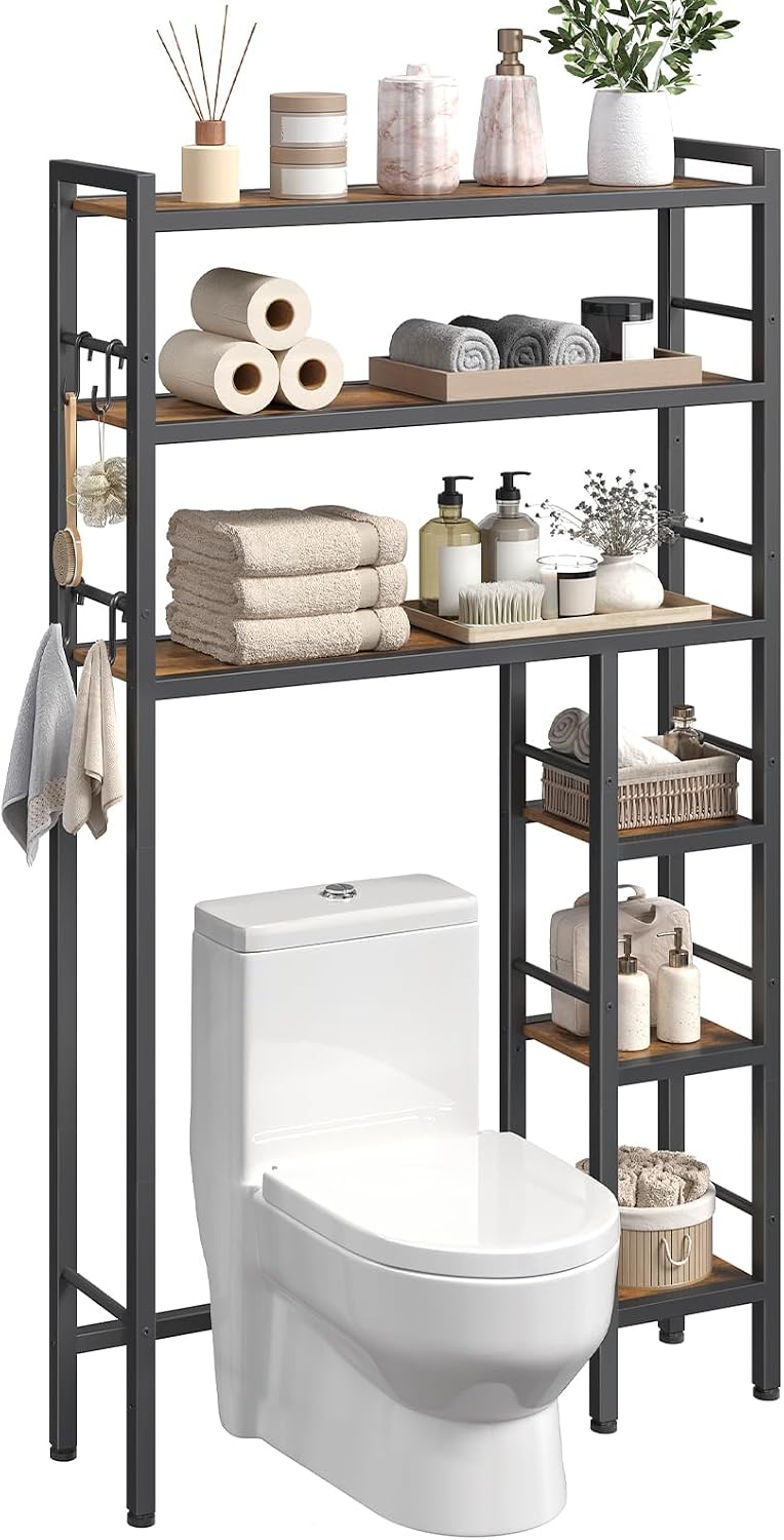 Over The Toilet Storage with Side Rack, 6-Tier Bathroom Organizer Shelf