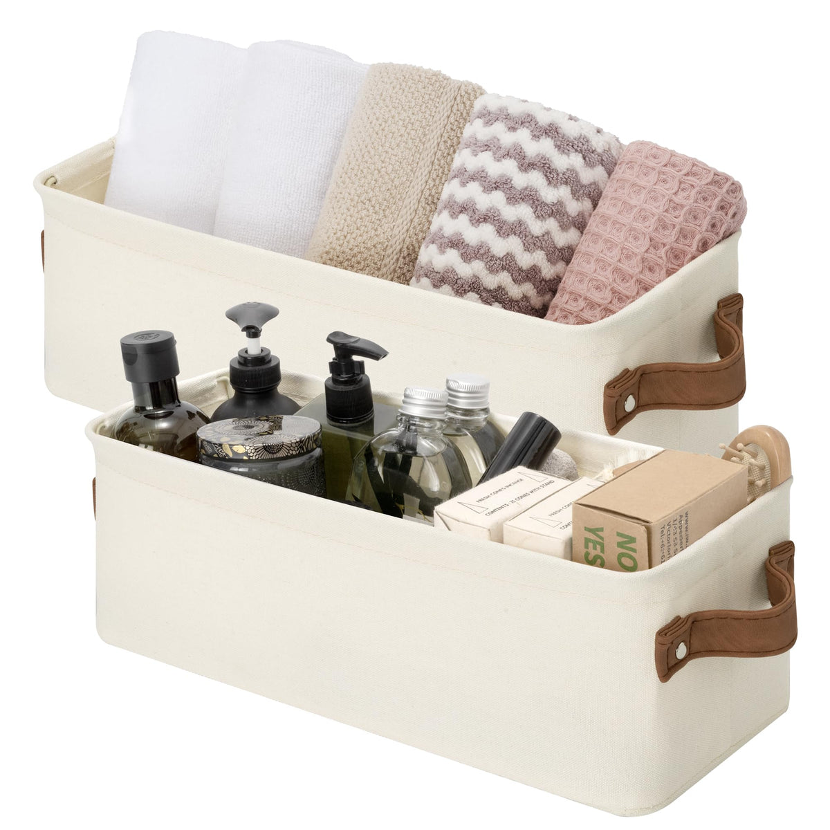 StorageWorks Narrow Storage Bins, Long Baskets, Brown and Beige, 2-Pack