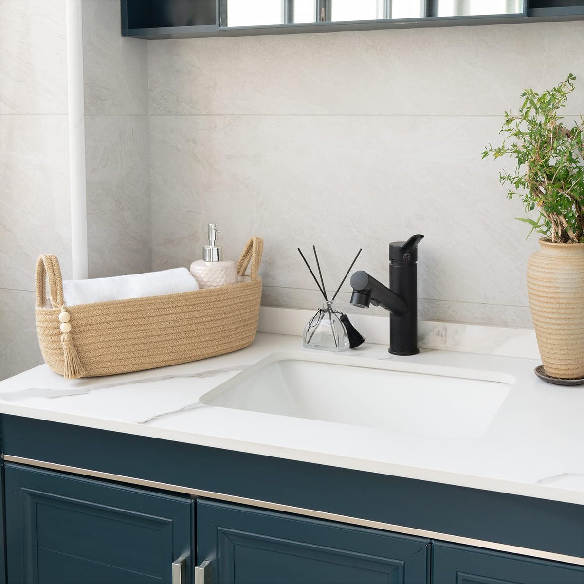 Mkono Toilet Paper Basket, Boho Bathroom Decor, Small Storage Organizer