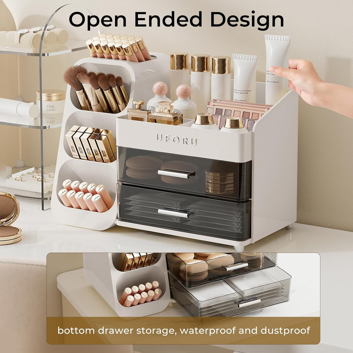 UFORU Makeup Organizer Countertop with Brush Holder for Vanity Bathroom