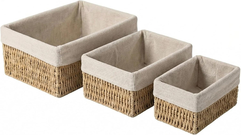 Wicker Storage Baskets Set of 3, Bathroom & Shelf Bins