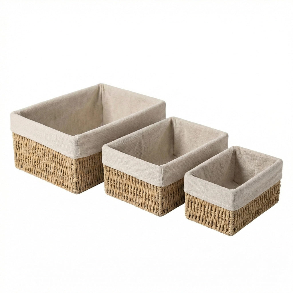 Wicker Storage Baskets Set of 3, Bathroom & Shelf Bins