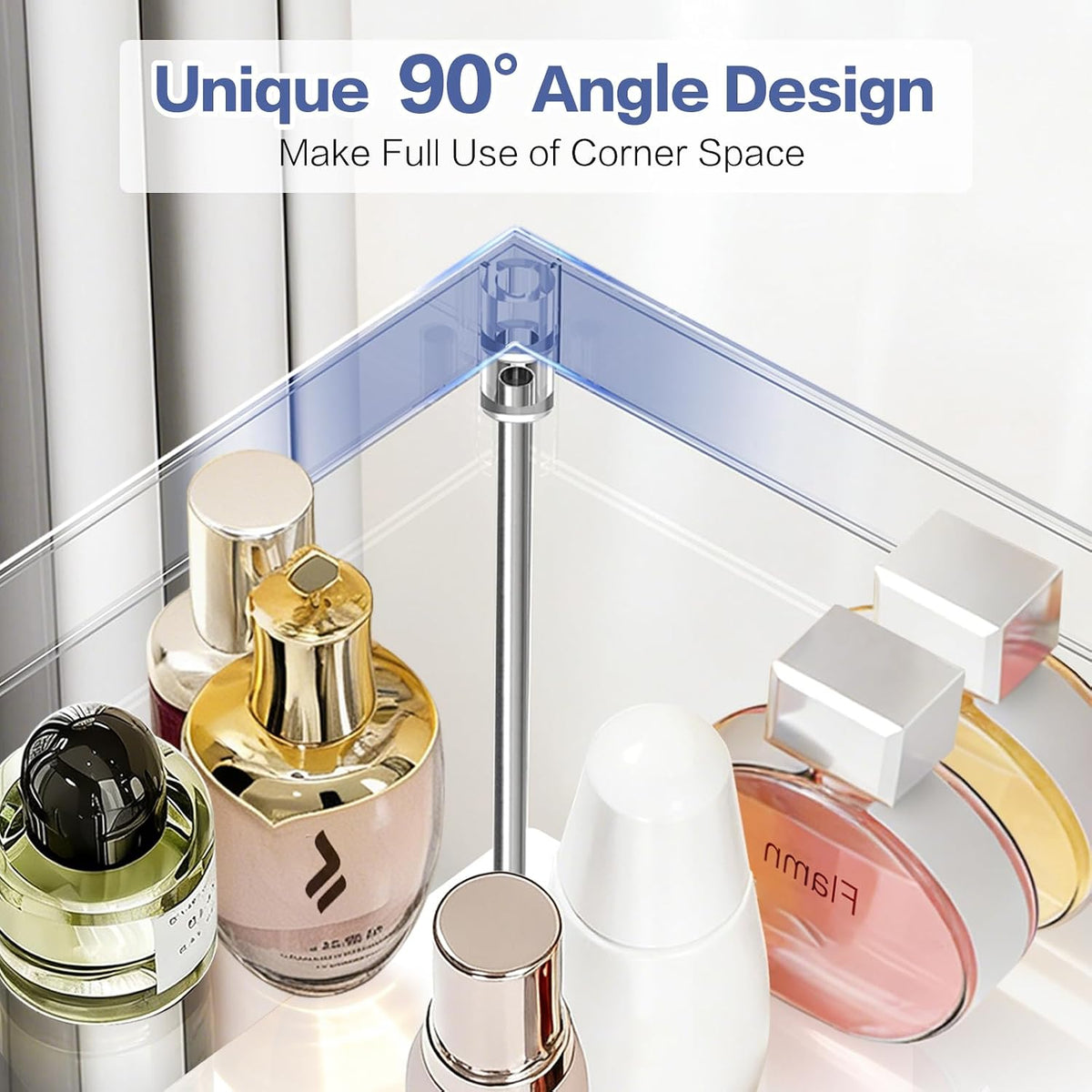 2 Tier Corner Bathroom Counter Organizer, Clear, Triangular