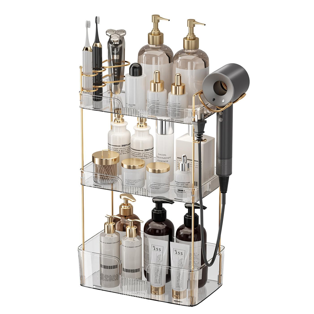 Aveniee Bathroom Counter Organizer, 3 Tier Perfume Skin Care Countertop Storage Shelf, Vanity Makeup Tray for Cosmetic Skincare Lotion,Clear