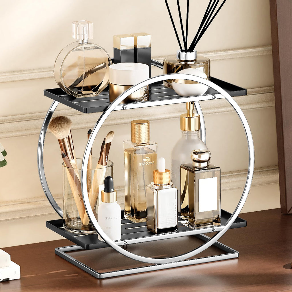 Bathroom Counter Organizer, 2-Tier Black Perfume Organizer Dresser