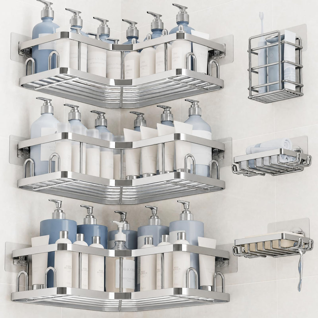 Veken Corner Shower Caddy 3-Pack, Advanced Rustproof Design&Stable Storage