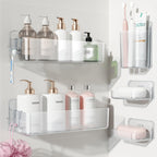 Nieifi Adhesive Shower Shelves, Clear, 5 Pieces