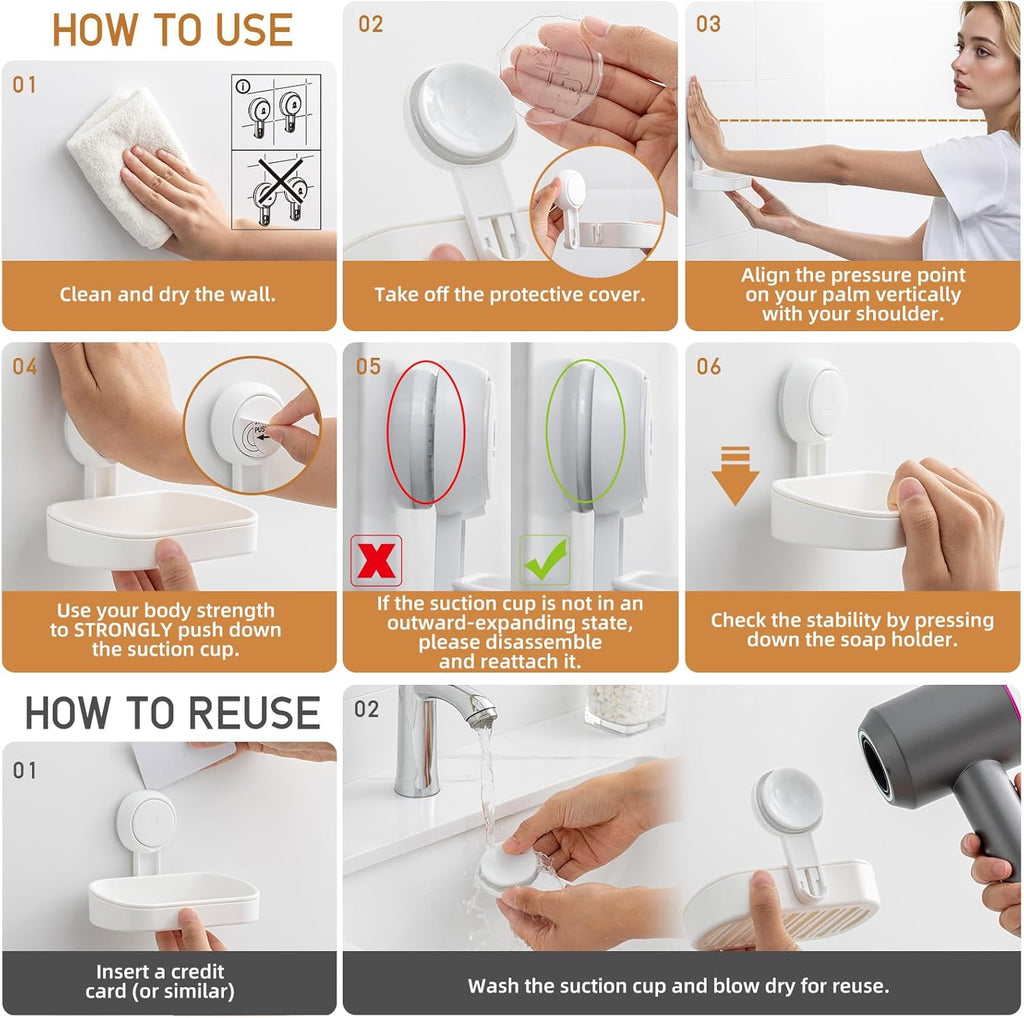 LEVERLOC Soap Holder, Soap Dish for Shower, Suction Cup Bar Soap Holder