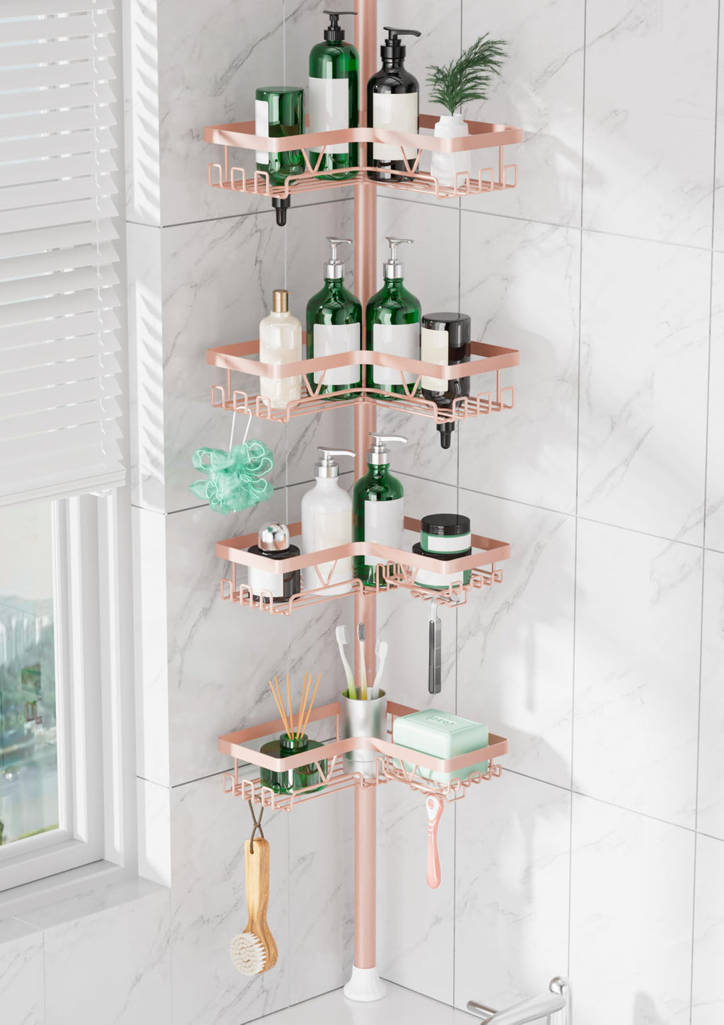 DAOYA Corner Shower Caddy Tension Pole 4 Tier Shower Caddy Organizer Black