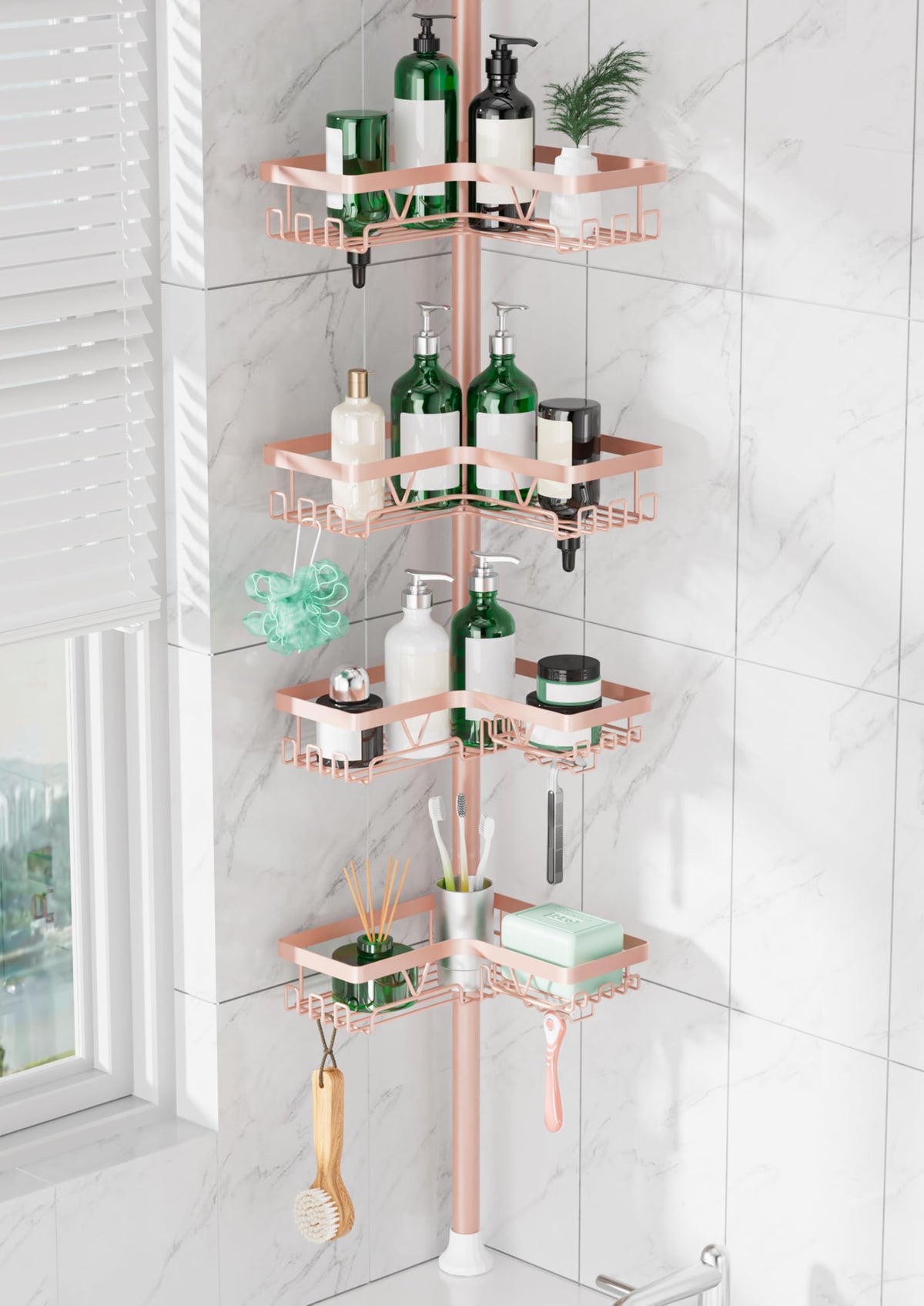 DAOYA Corner Shower Caddy Tension Pole 4 Tier Shower Caddy Organizer Black