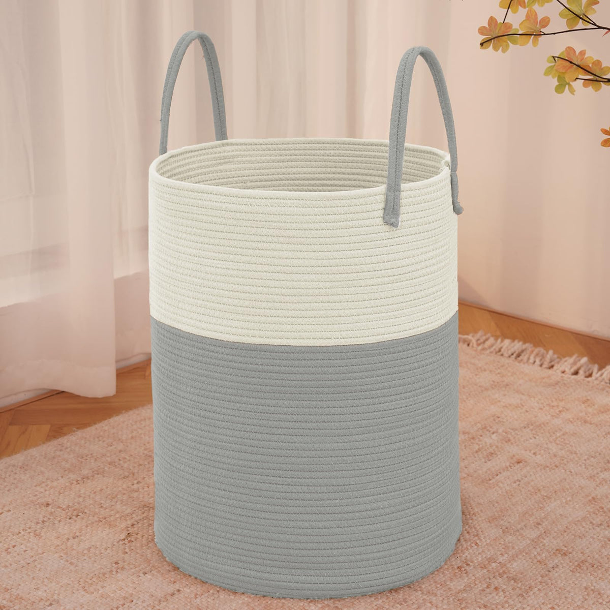 JMvicyroam 60L Cotton Rope Laundry Basket Hamper, Brown