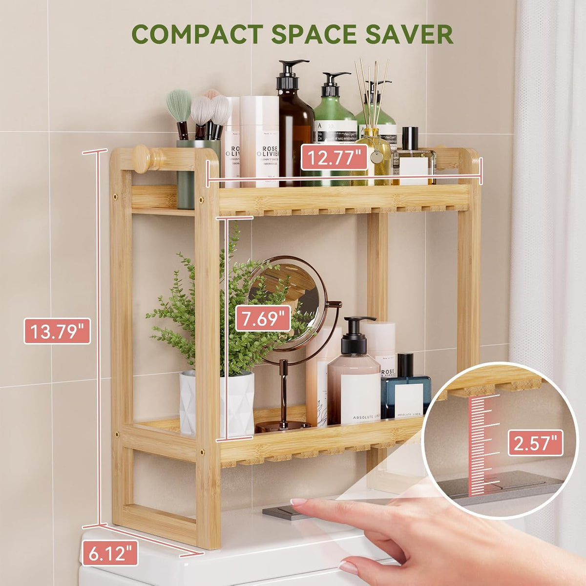 AmazerBath Bamboo Over The Toilet Storage Shelf - 2-Tier Bathroom Organizers and Storage Shelves, 2 in 1 Dual Stable Above Over Toilet Bamboo Shelf Home Storages Rack for Small Bathroom, Space Saver