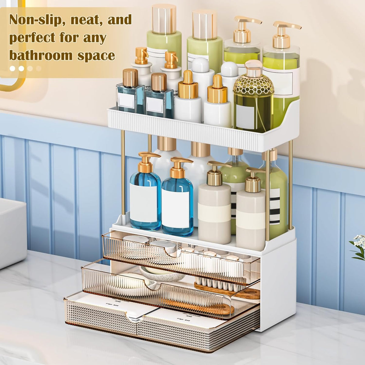 caktraie 3-Drawer 2-Tier Acrylic Makeup & Bathroom Vanity Organizer