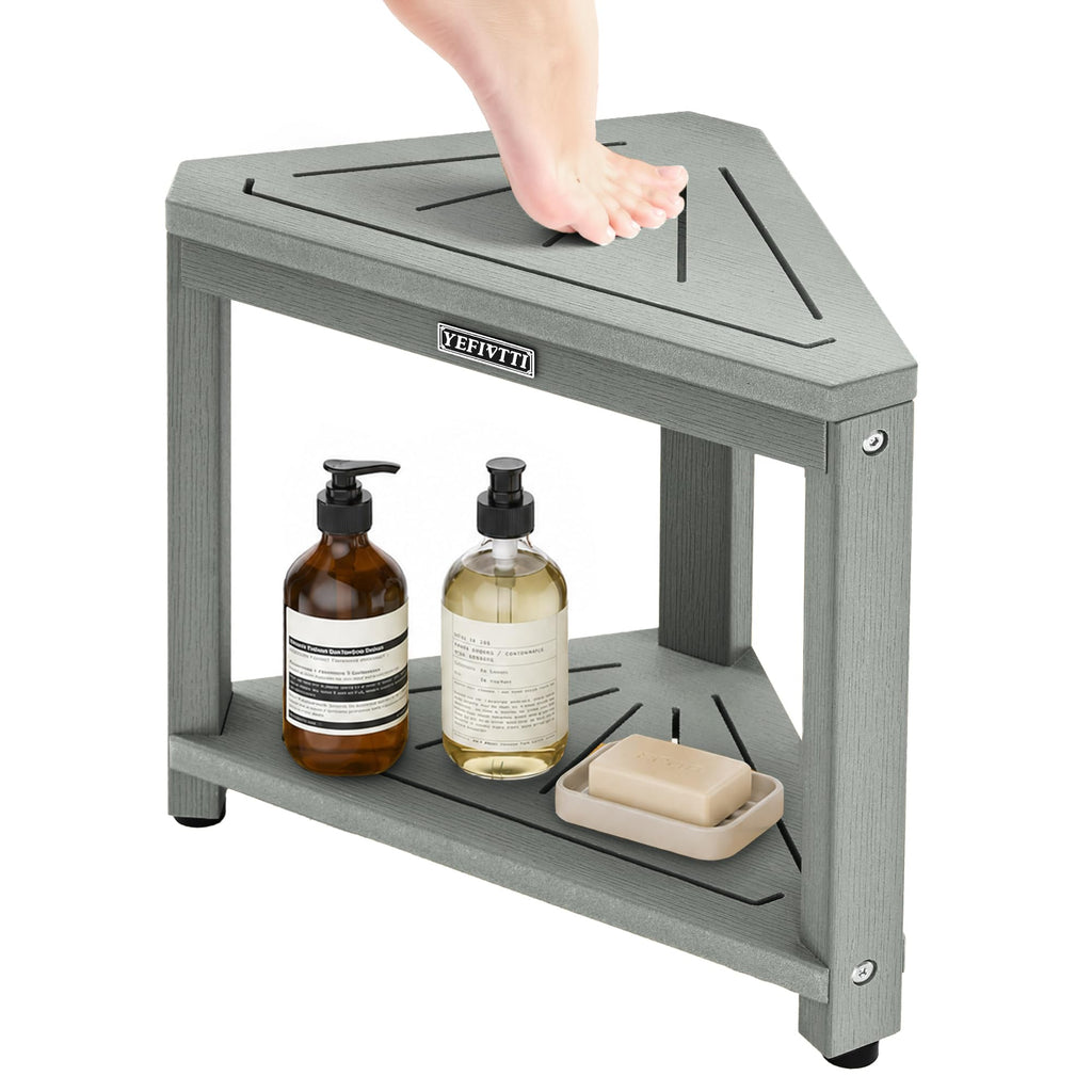Corner Shower Stool 14in Small Bench Storage Shelf White