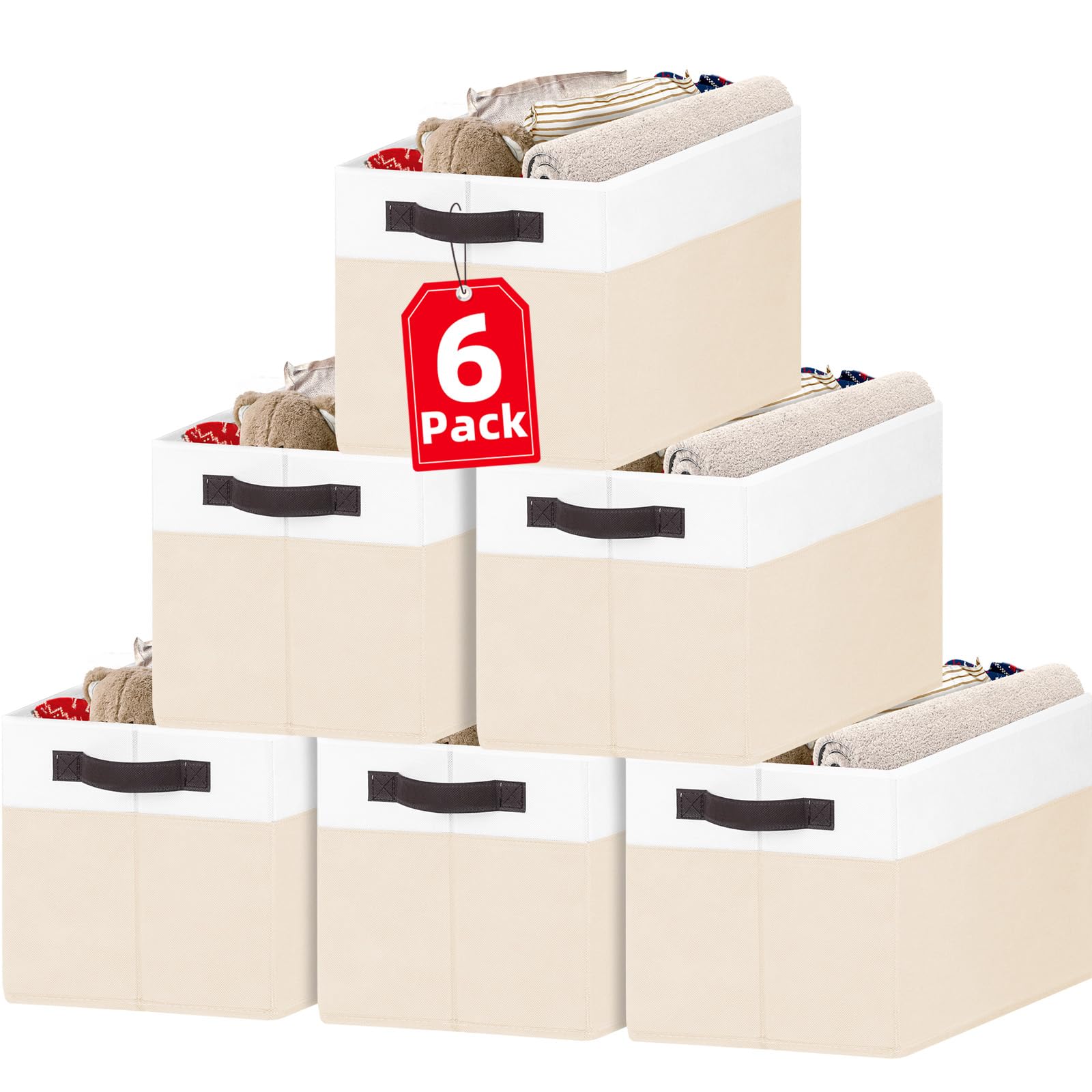 4 Pack Large Closet Storage Baskets Bins for Shelves | Fabric Closet Organizers and Storage with Handles Home Organization | Decorative Collapsible Baskets for Organizing Clothes Toy Nursery 14"x10"