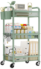 YASONIC 3 Tier Metal Rolling Cart, Black Utility Storage Cart with Wheels