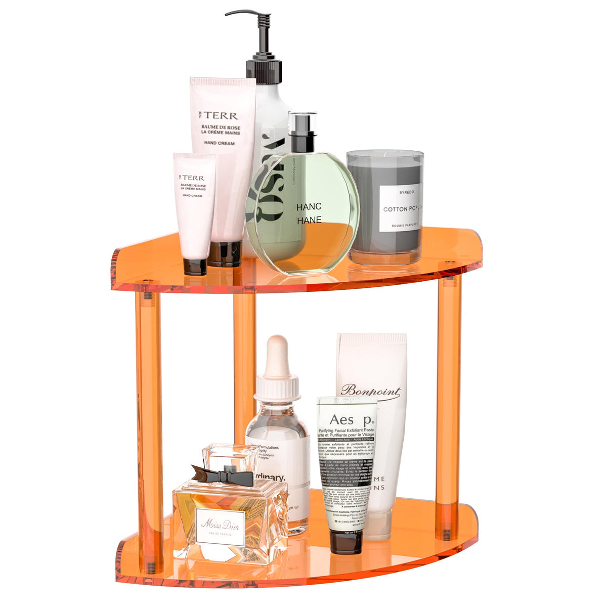 Sezanrpt 2 Tier Countertop Corner Organizer Shelf 7x7x8 Inch, Acrylic Bathroom Organizer Corner Shelf for Countertop, Clear Vanity Storage Organizer for Skincare, Cosmetics, Perfume