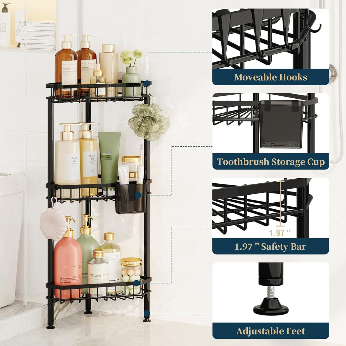 Consumest Corner Shower Caddy Stand - Rustproof Bathroom Organizer&Storage