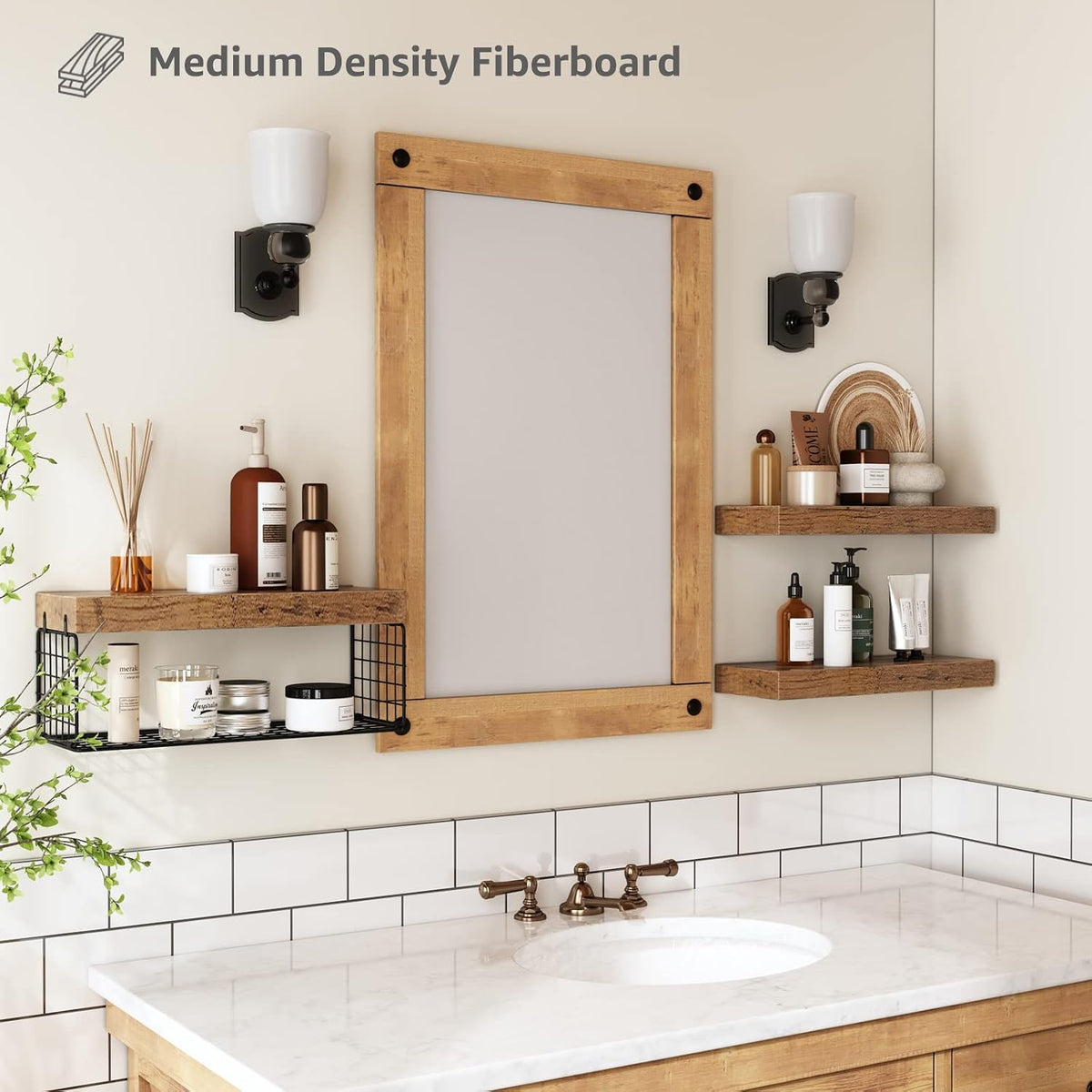 QEEIG Bathroom Shelves Over Toilet Wall Mounted (Brown, Set of 3, 15.7")