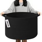 Large Woven Blanket Basket,65L Cotton Rope Laundry Basket
