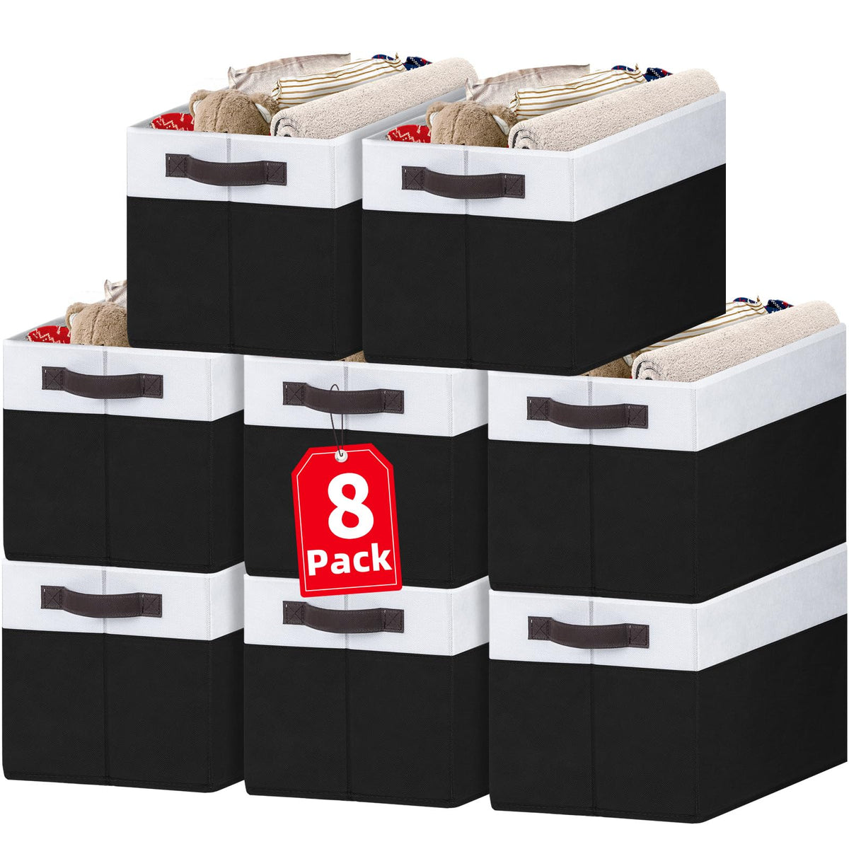 4 Pack Large Closet Storage Baskets Bins for Shelves | Fabric Closet Organizers and Storage with Handles Home Organization | Decorative Collapsible Baskets for Organizing Clothes Toy Nursery 14"x10"
