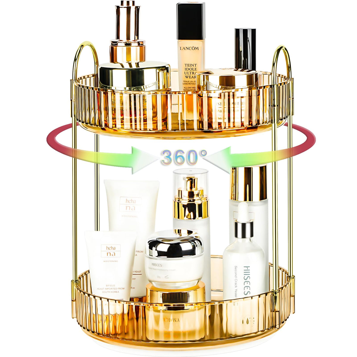 360 Rotating Makeup Organizer, 2 Tier Lazy Susan Bathroom Counter Organizer, Skincare Organizers, Spinning Perfume Organizer & Vanity Organizer Countertop (Classic Grey, 2 Tier)