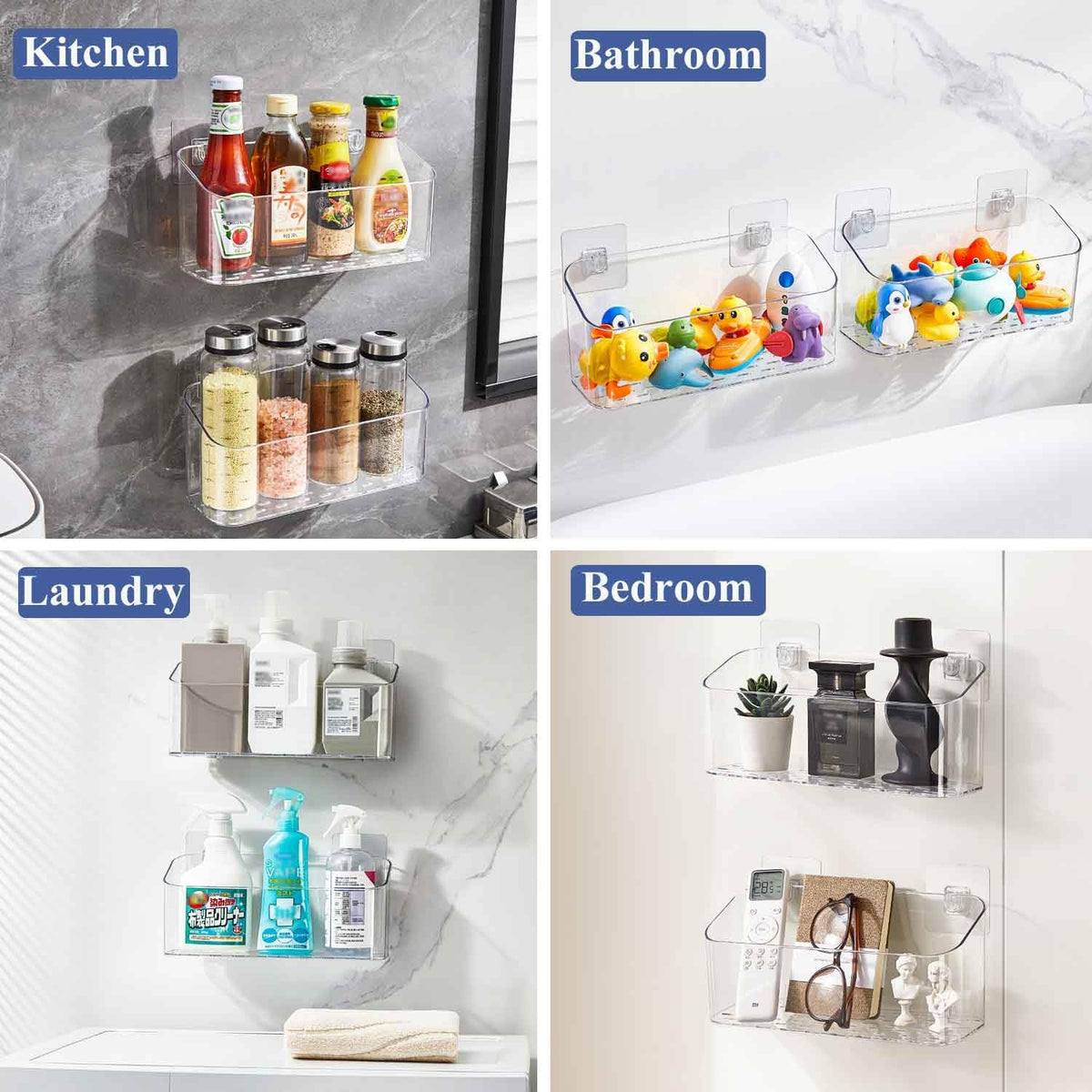 Bath Toy Storage Holder, 2 Pack Clear Bathtub Shower Caddy Shower Organizer