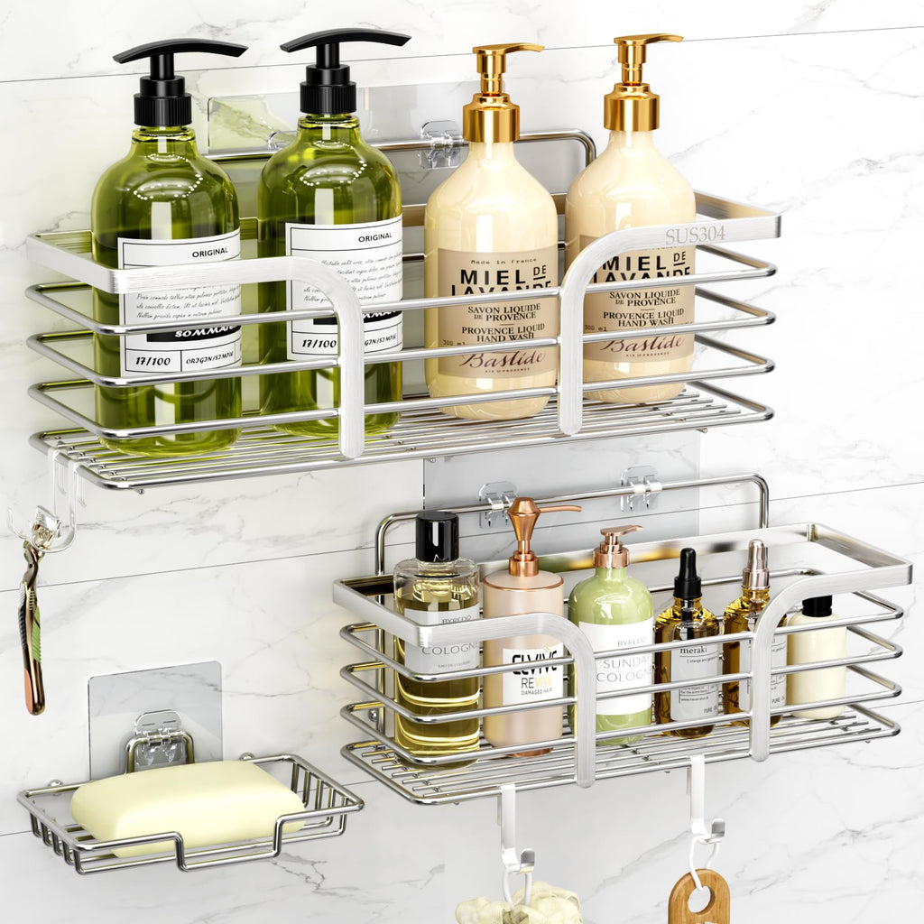 Yougai Shower Organizer with Soap Holder and Hooks for Bathroom (Black)