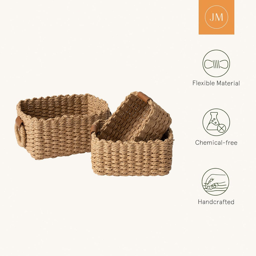 LA JOLIE MUSE Small Wicker Baskets for Organizing, Desert 3 Pack