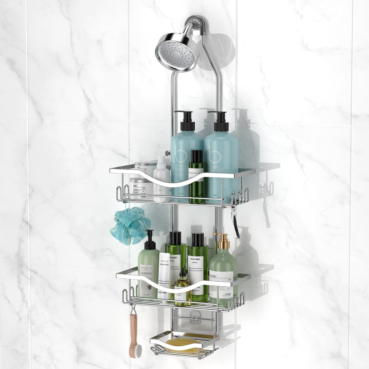 REINHARDT Adjustable Shower Caddy Hanging Rustproof Shower Organizer, Black