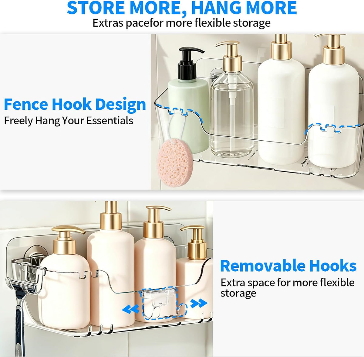 CGBE 5-Pack Adhesive Shower Caddy Set, No-Drill Bathroom Shelves