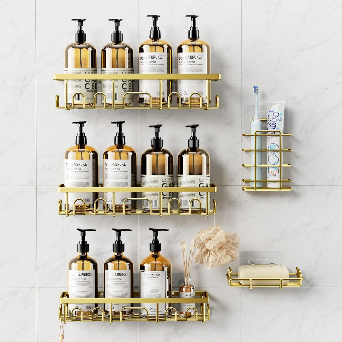 Shower Caddy, 3 Pack Shower Shelves for Inside Bathroom, Rustproof Adhesive Bathroom Organizer with Soap Holder, No Drilling Washroom Organizers and Storage for Bathtub Room, Matte white