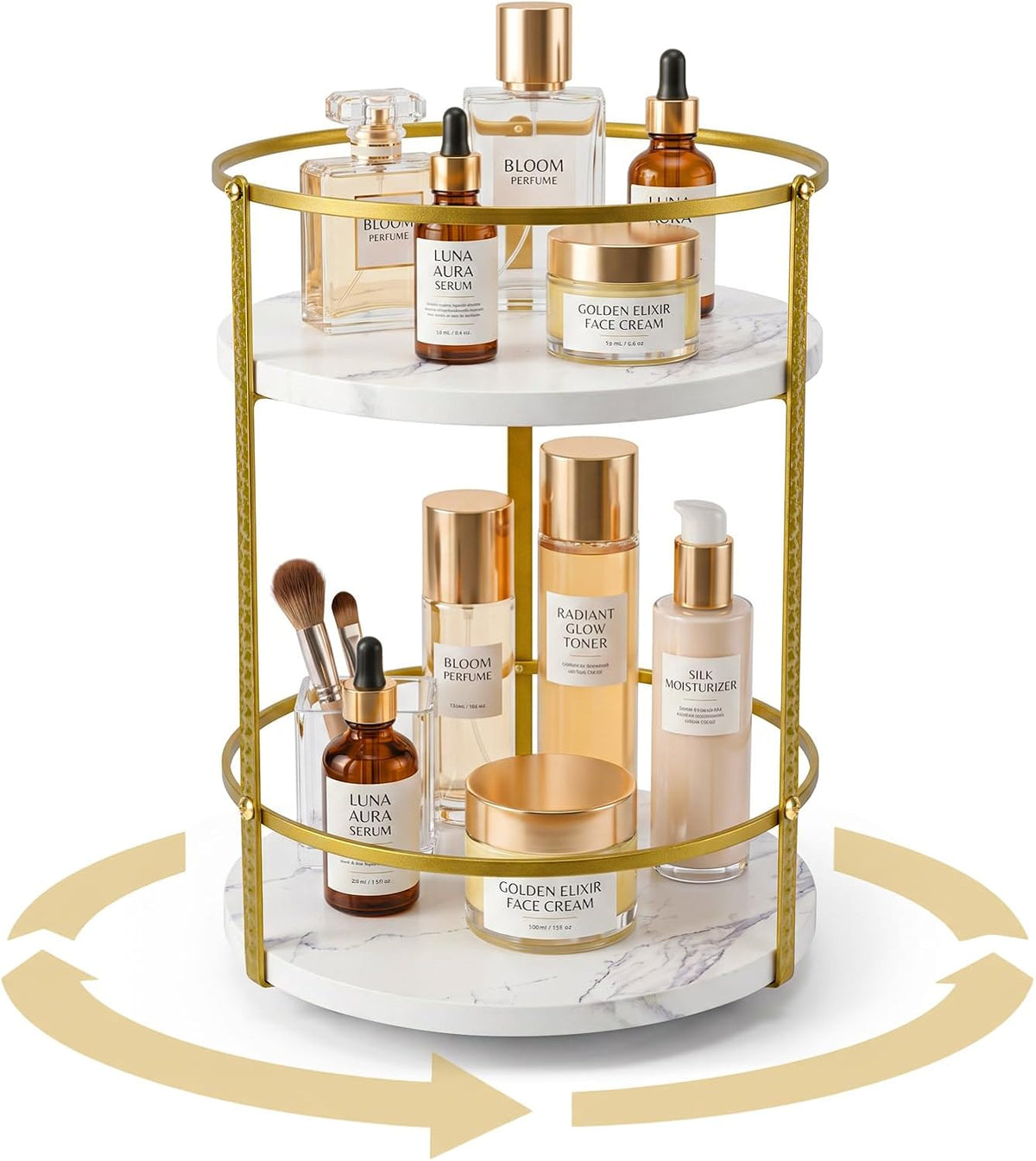Rotating Bathroom Counter Organizer, 2-Tier Makeup Organizer