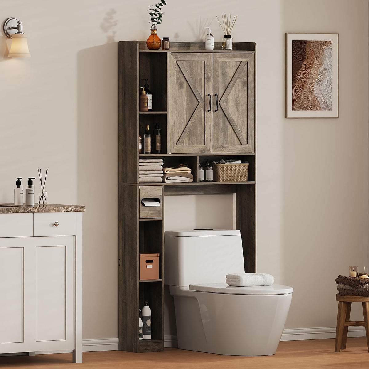 Over the Toilet Storage Cabinet, 31”W Bathroom Organizer
