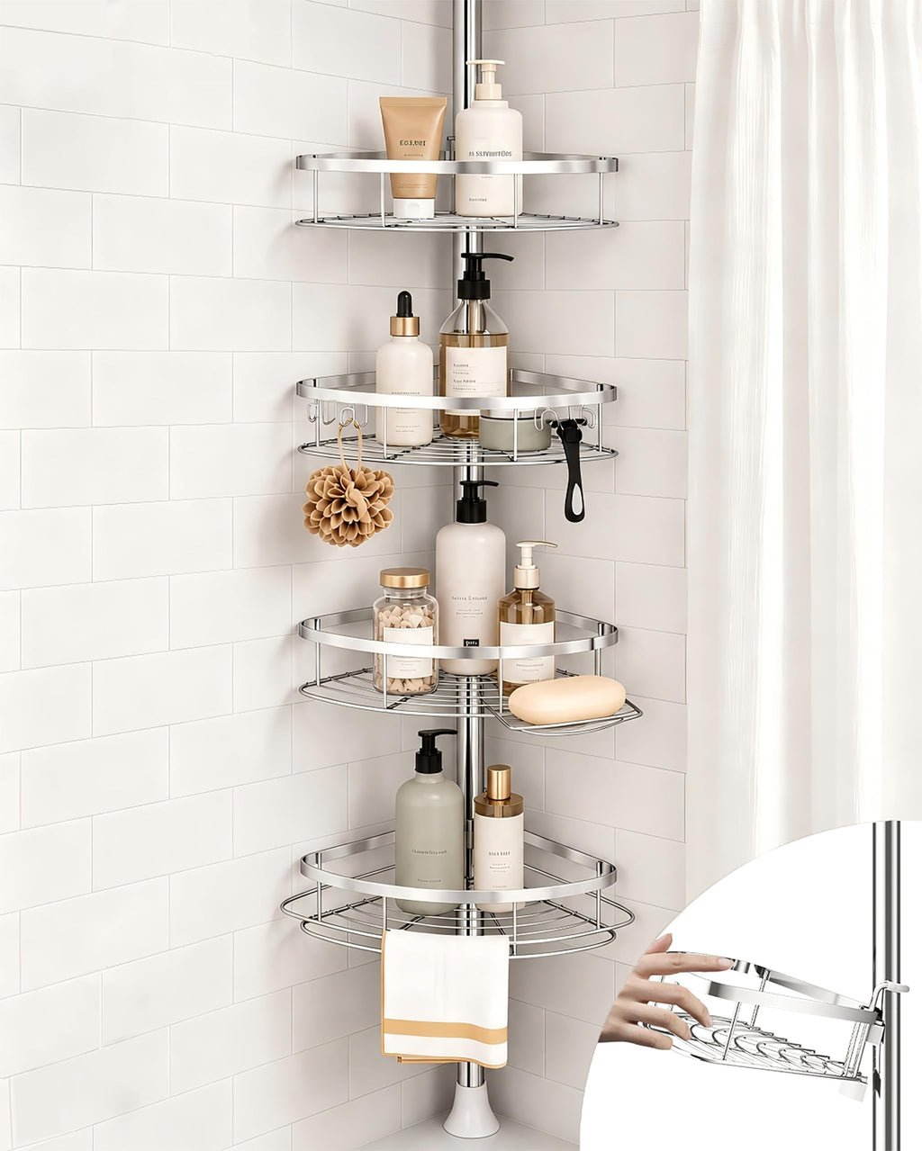 SEIRIONE Rustproof Corner Shower Caddy Tension Pole for Bathroom Organizers