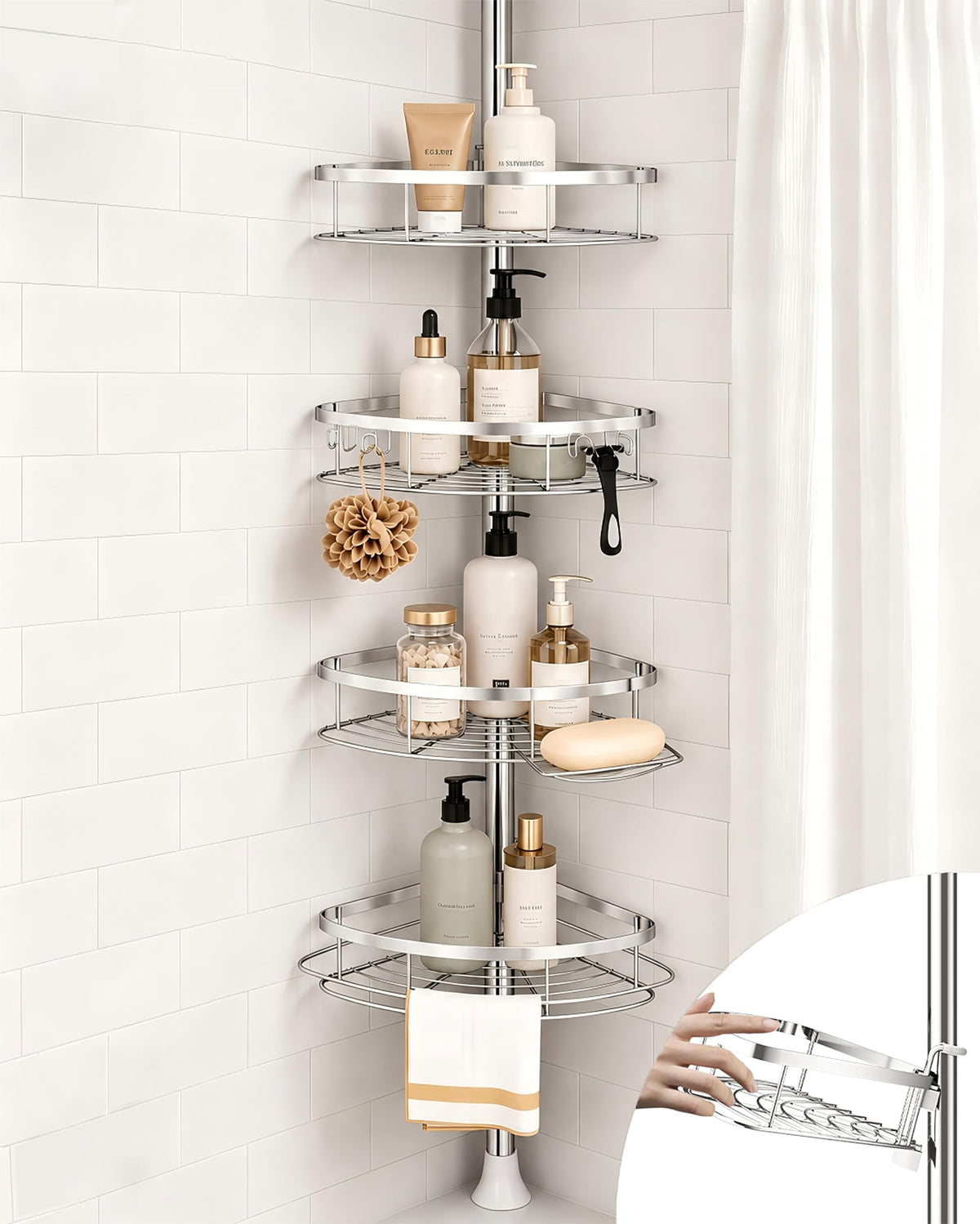 SEIRIONE Rustproof Corner Shower Caddy Tension Pole for Bathroom Organizers
