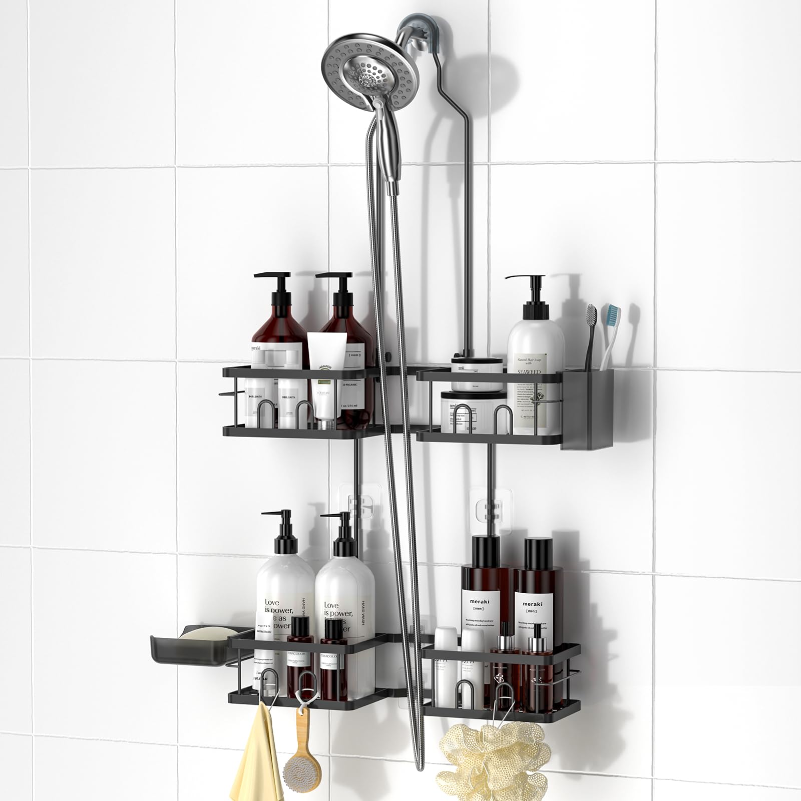 REINHARDT Adjustable Shower Caddy Hanging Rustproof Shower Organizer, Black